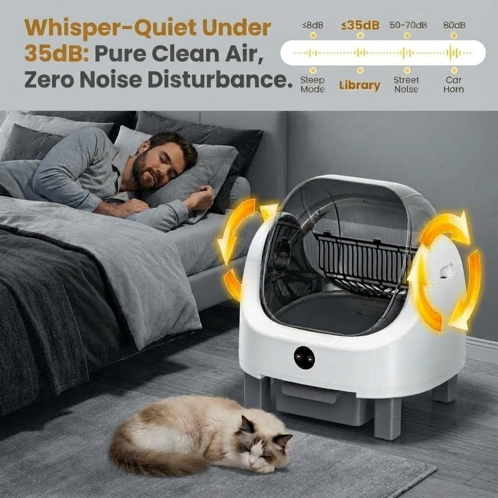 Wisykoke Self Cleaning Litter Box, Automatic Cat Litter Box, Open-Top Robot with APP Control & Real-Time Monitor, Odor Control for Multiple Cats, Infrared Safety Sensor
