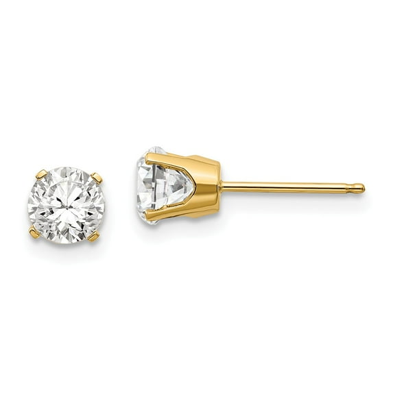 14K Yellow Gold Earring Birthstone (04) April Women'S Topaz (White) Round White 5 mm