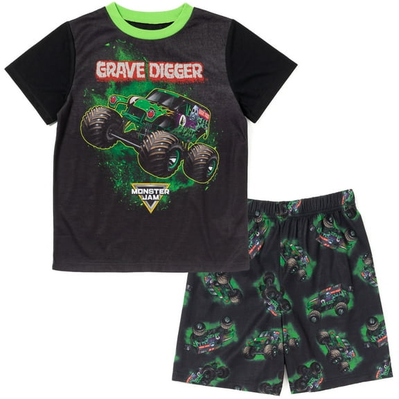 Monster Jam Grave Digger Little Boys Pullover Pajama Shirt and Shorts Sleep Set