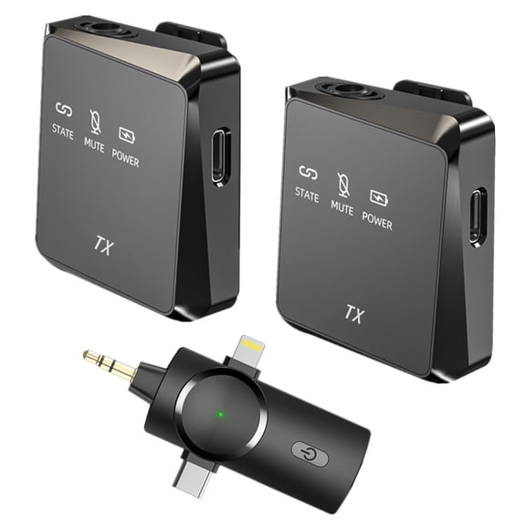 Wireless Lavalier Microphone for iPhone iPad Android PC Camera,26H Battery Life,3-in-1 Podcast Microphone Live Equipment,Mini Lapel Mic for Video Recording (2 PCs Mic)