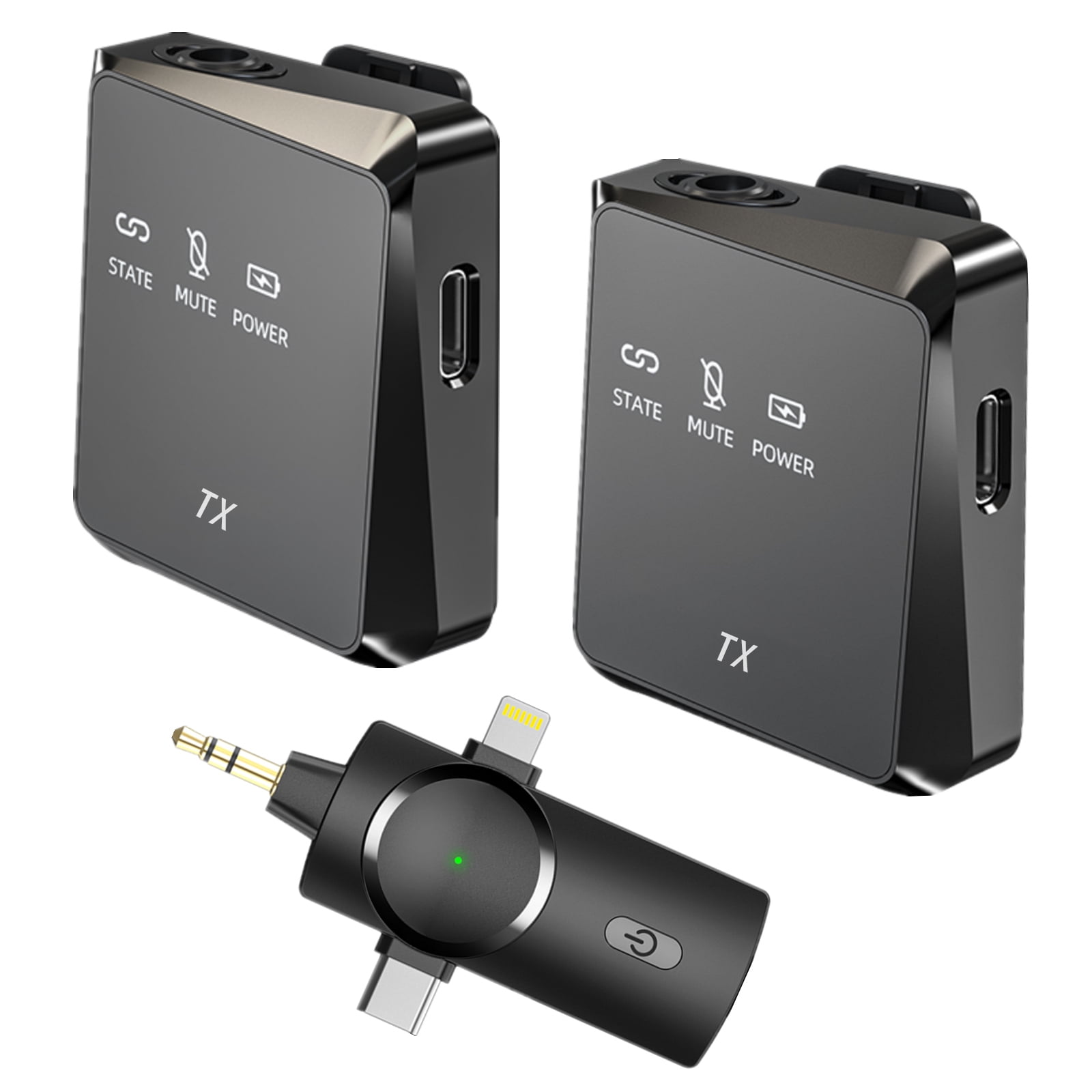 Wireless Lavalier Microphone for iPhone iPad Android PC Camera,26H Battery Life,3-in-1 Podcast Microphone Live Equipment,Mini Lapel Mic for Video Recording (2 PCs Mic)