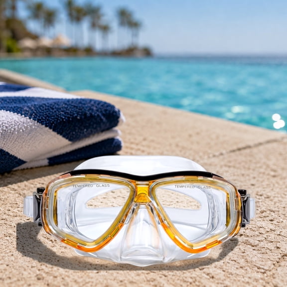 6.25" Malibu Yellow and Clear Pro Mask Swimming Pool Goggles