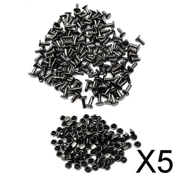 Juego de 5 Remaches de Doble Tapa Soledad para Bolsos Zapatos Cuero 6x8mm Gris y Negro