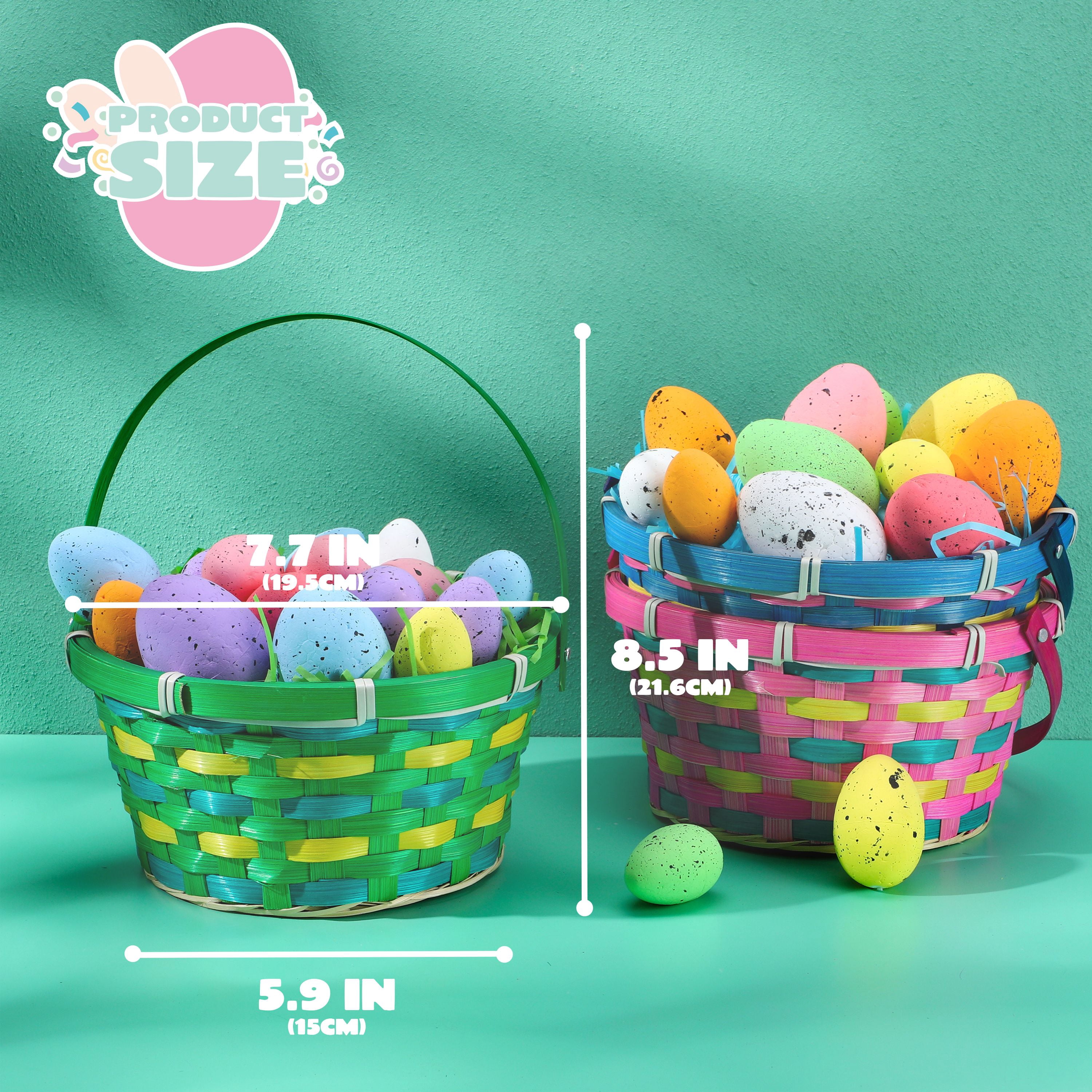 Joyfy 3 Pcs Easter Baskets for Kids,Easter Woven Basket with 3 Colors Grass,Handmade Woven Easter Basket with Handle for Easter Egg Hunt,Filling with Party Favors