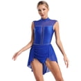 thumbnail image 3 of Aiihoo Womens Glitter Lyrical Dance Dress Sleeveless Sheer Mesh Patchwork Leotard Dress Dancewear Blue S, 3 of 7