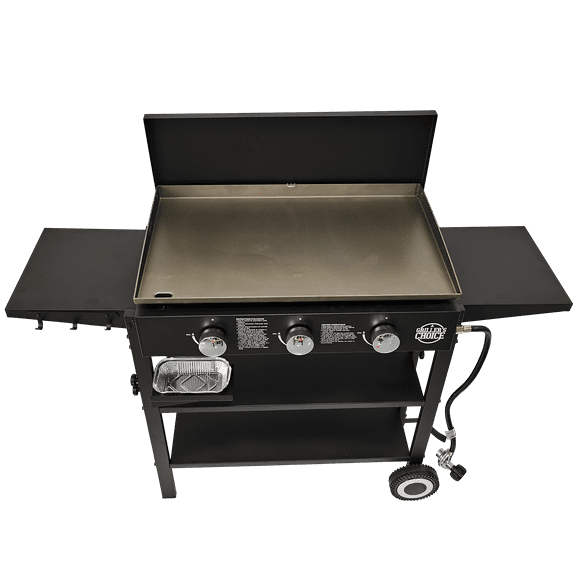 Griller's Choice Outdoor Griddle Grill Propane Flat Top - Hood Included, Large Flat Top Grill, 2-in-1 Portable, Paper Towel Holder
