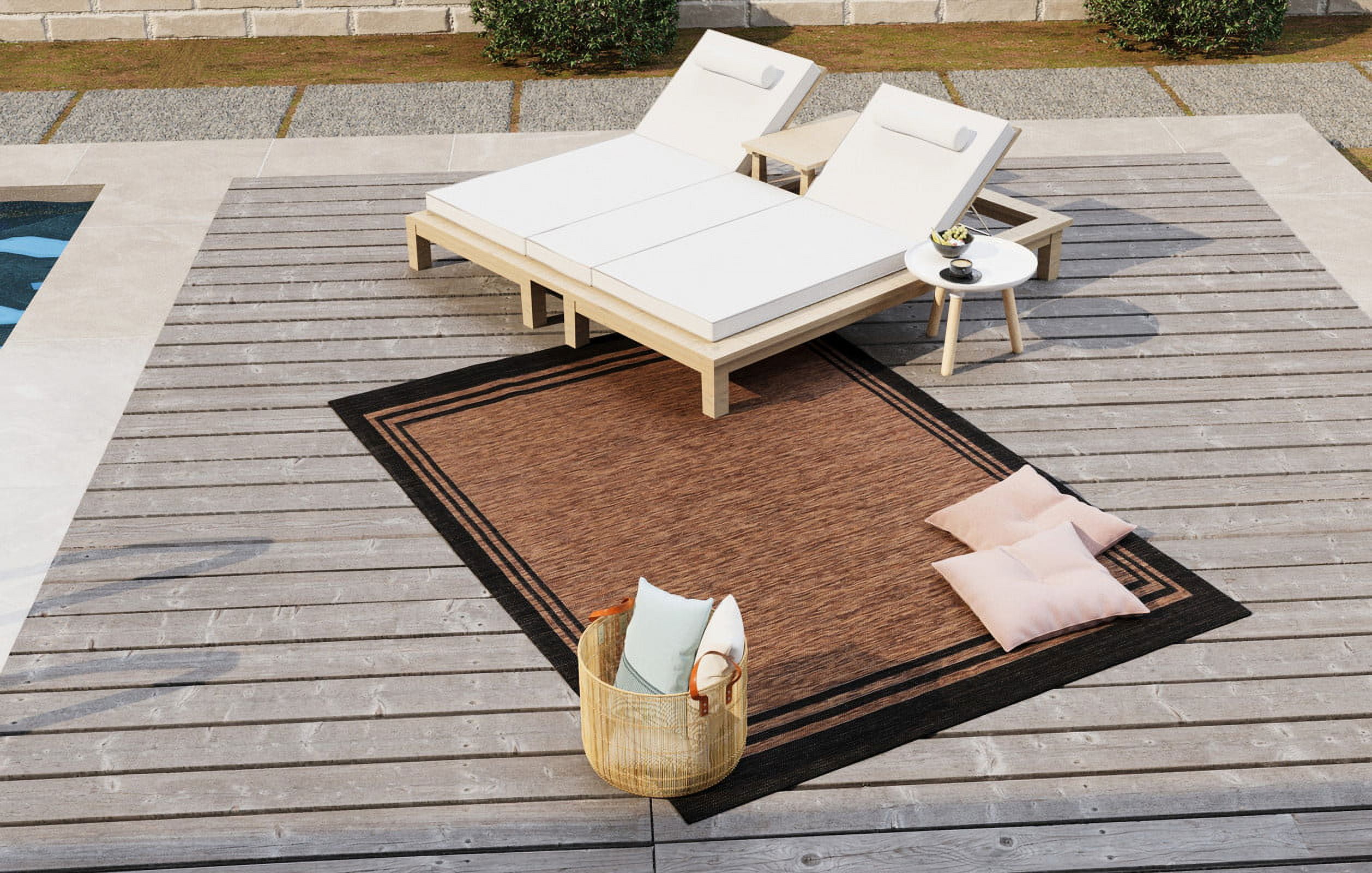Beverly Rug Indoor/Outdoor Area Rugs, Waterproof Patio Porch Garden Carpet, Gold Brown, 6'x9'