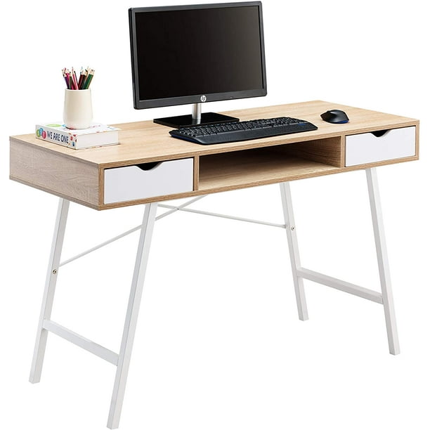 JJS Home Office Writing Desk with Drawers, Modern Computer Study Wooden