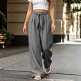 thumbnail image 2 of Women Solid Color Tie Elastic Waist Long Pants, Loose Casual Trousers with Side Pockets, Daily Walking Vacation Pants Gray L(L), 2 of 9
