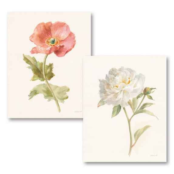 Gango Home Decor Shabby-Chic Garden Poppy & Peony by Danhui Nai (Printed on Paper); Two 11x14in Unframed Paper Posters