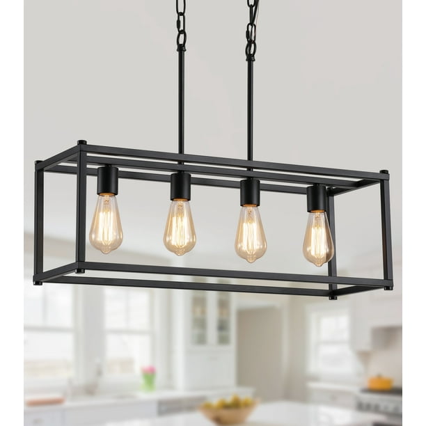 Q&S Black Modern Industrial Kitchen Island Light 4-Lights Rectangular ...