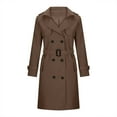 thumbnail image 3 of Uootdi Women's Double Breasted Trench Coat - Belted Longline Outerwear, Classic Lapel Raincoat, Trendy Fall Winter Fashion, Versatile Colorful Overcoats Coffee Women Top, 3 of 5