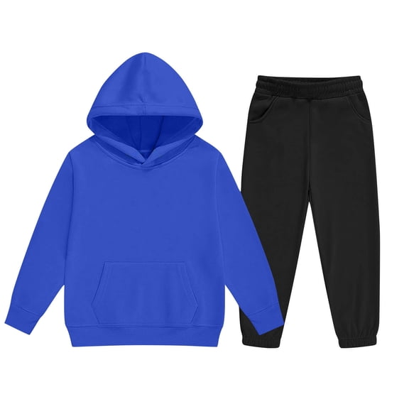 Dnhxils Boys 2 Piece Sweatsuit Set Long Sleeve Hooded Sweatshirts with Pocket Solid Color Sweatpants Casual Outfit for Kids Blue 2-3 Years