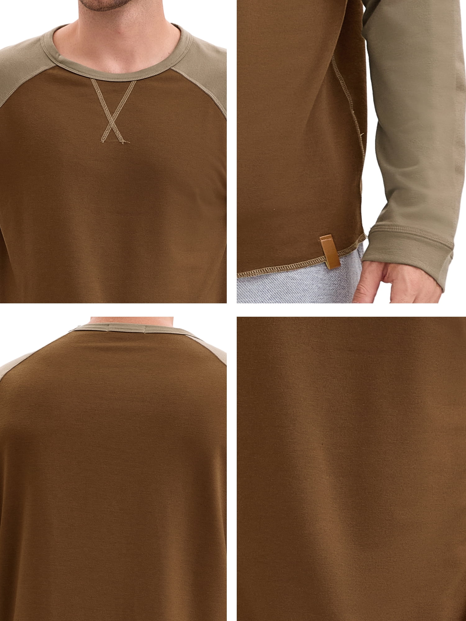 DARING DIVA Men's Long Sleeve Color Block Casual Raglan T-Shirt 2XL Brown Khaki