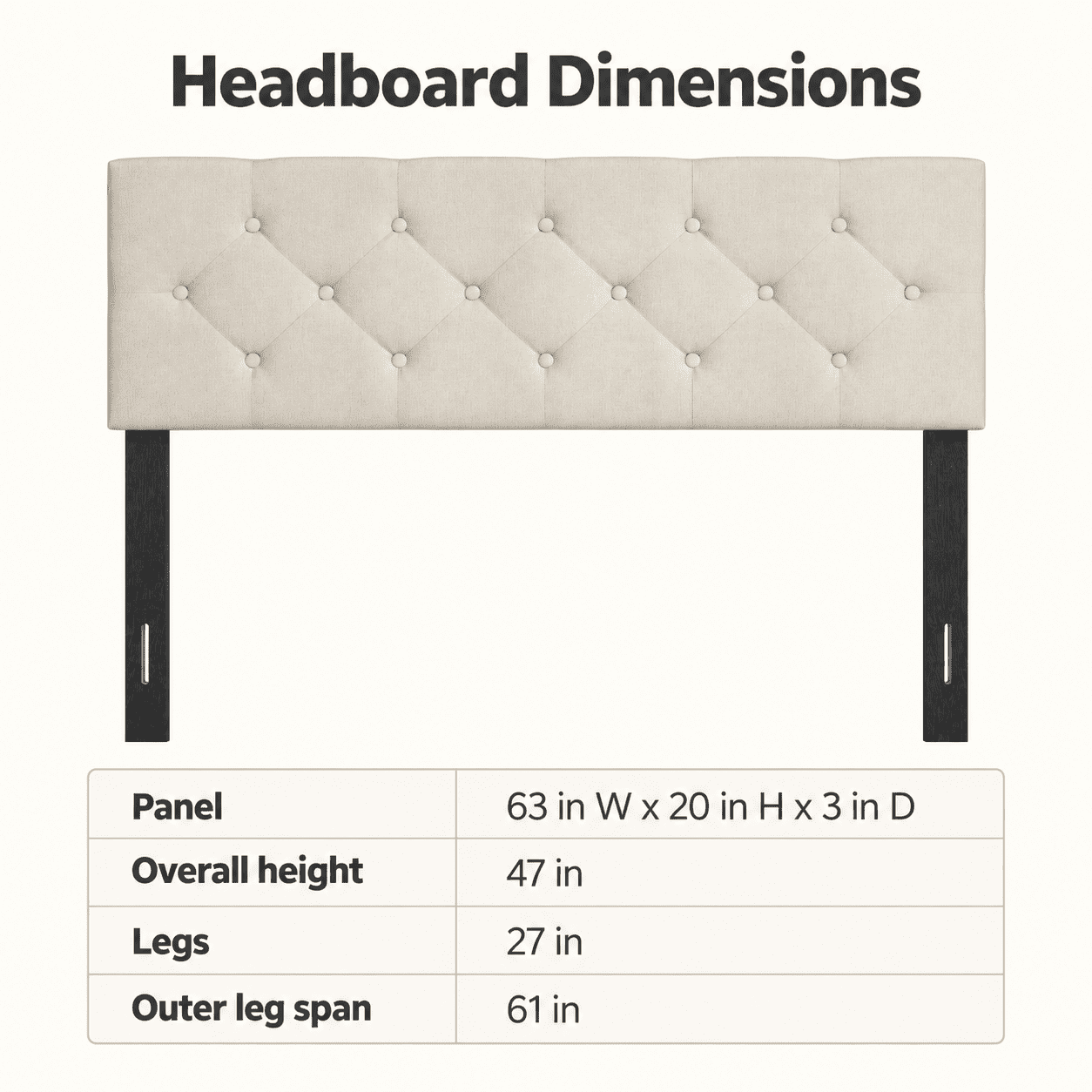 Furnibear Upholstered Tufted Linen Headboard Panel for Queen Size Beds with Adjustable Legs for Bedroom and Guest Room, Beige