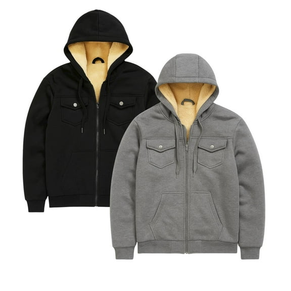 BenBen Men Hoodies Pullover Sherpa Lined Zip Up with Pockets - 2 Pack
