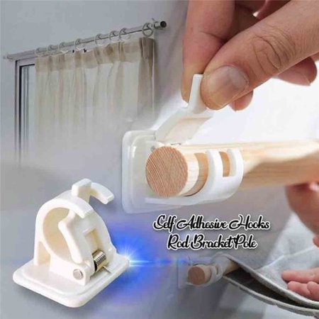 【LNCDIS】Self Adhesive Hooks Curtain Rod Bracket Pole Drapery Hook Holders Curtains 4PCS