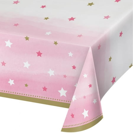 Creative Converting One Little Star - Girl Plastic Tablecover All Over Print, 54