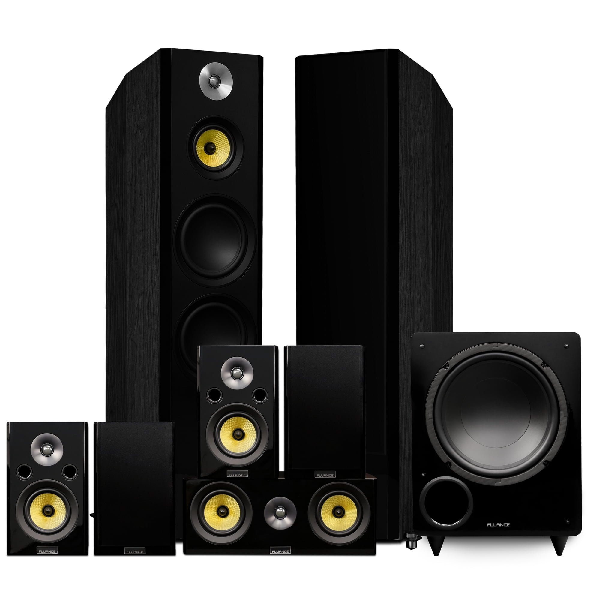 Fluance Signature HiFi Surround Sound Home Theater 7.1 Channel Speaker System including 3-Way Floorstanding Towers, Center Channel, Surrounds and Rear Surrounds and DB10 Subwoofer - Black Ash (HF71BR