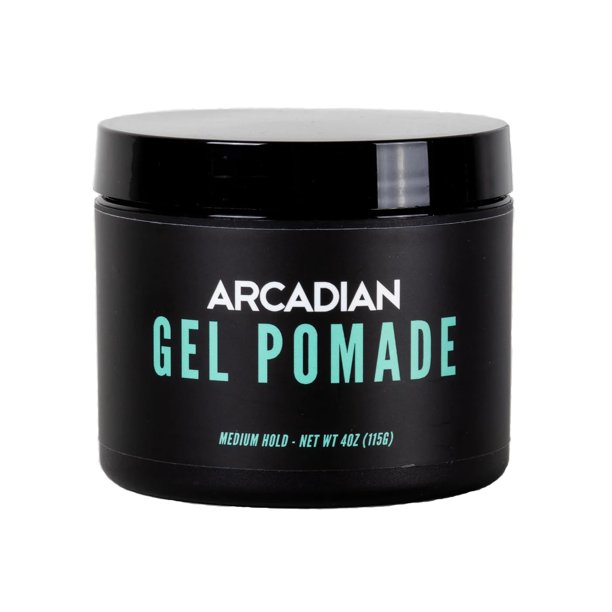 Arcadian Grooming Gel Pomade - Crema para peinar para hombres - Fijación media suave Alto volumen Brillo medio - Todo tipo de cabello - Vegano y libre de crueldad (4 oz)