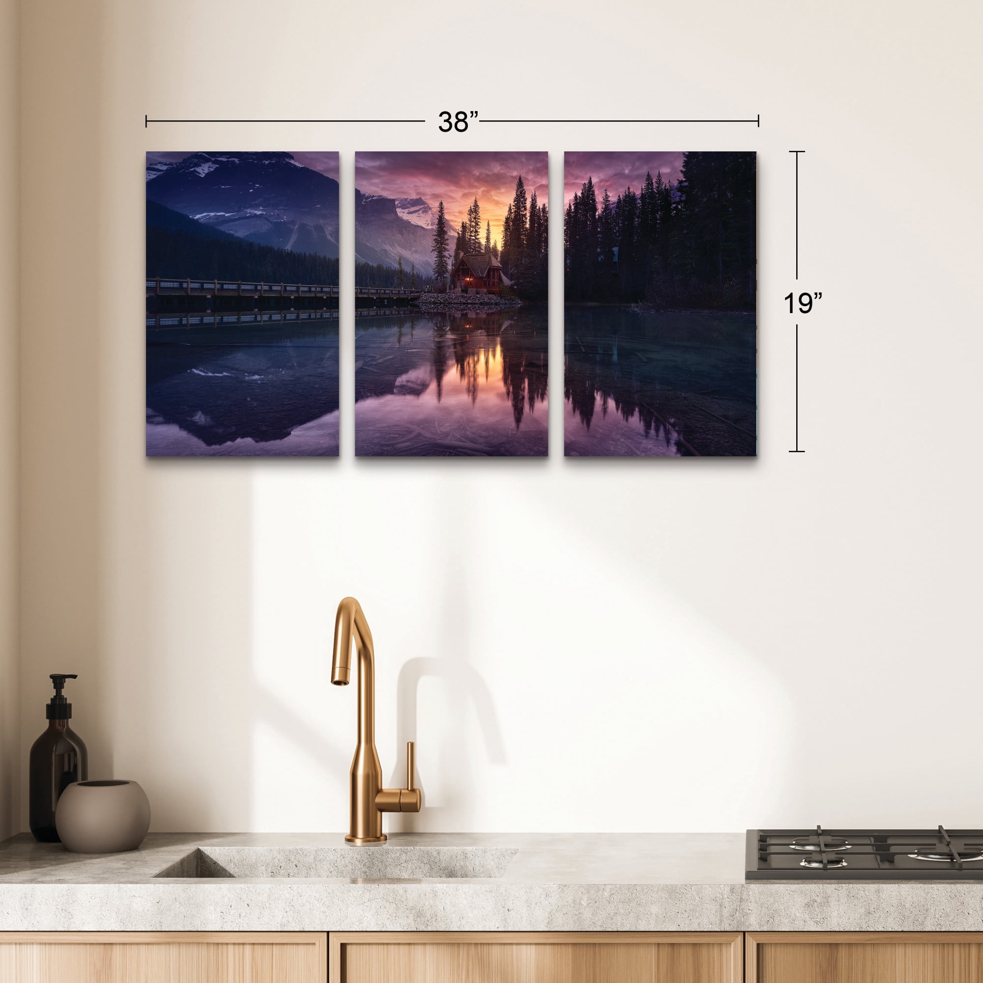 Jesus M Garcia ‘Lake House Sunrise’ 3 Panel Wall Art Set