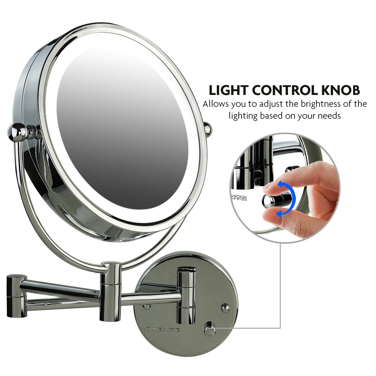 OVENTE 8.5'' Hardwired Lighted Wall Mount Makeup Mirror, 1X & 7X Magnifier, Polished Chrome MPWD3185CH1X7X - image 4 of 8