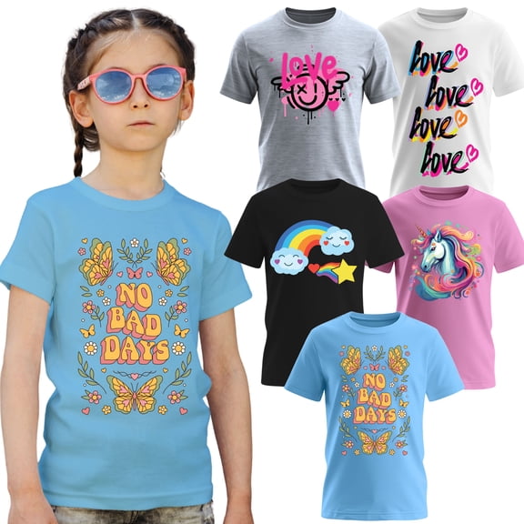 MISS POPULAR Girls 5 Pack Printed T-Shirts Soft Cotton Tees for Everyday Wear Sizes 7-16 Years