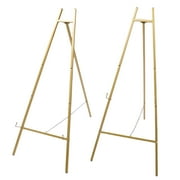 Loyalheartdy 2pcs Tall Steel Pipe Floor Easel Foldable Drawing Sketch Display Stand Height Adjustable for Wedding Shops Events Gold