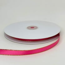 JenlyFavors 3/8" Double Face Satin Ribbon With Gold Edge Hot Pink 50 yards