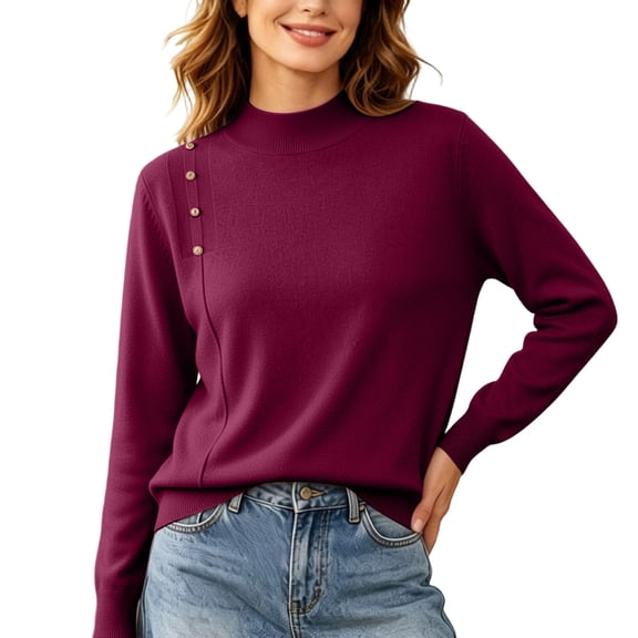 yillto Womens Sweaters Tops Lightweight Business Casual Long Sleeve Soft Knit Mock Neck Pullover Sweater