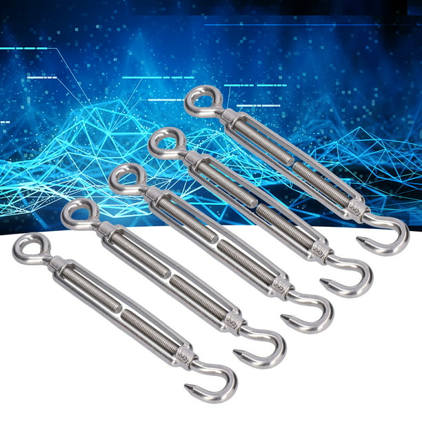 Turnbuckle, Adjustable Elastic Effect 5 Pack Hook And Eye Wire Rope Tension  For Fastening For Adjusting For Tensioning M6 