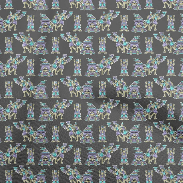 oneOone Polyester Spandex Dark Gray Fabric Tribal Fabric For Sewing Printed Craft Fabric By The Yard 56 Inch Wide