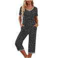 thumbnail image 2 of Tnhcen Women Pajama Set 2 Piece Short Sleeve V Neck Top and Capri Pants Floral Print Lounge Wear Soft Stretch Nightwear Matching Set Summer Sleepwear Casual Home Wear S-2XL, 2 of 7