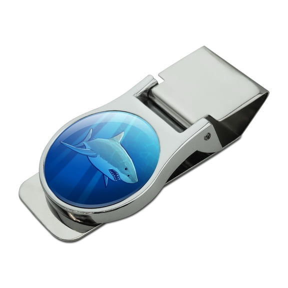 Great White Shark Realistic Satin Chrome Plated Metal Money Clip