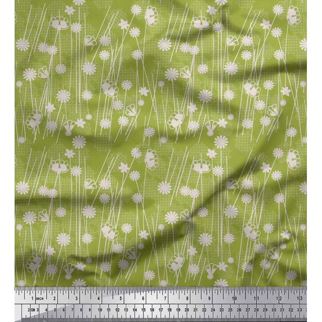 Soimoi Poly Georgette Fabric Geometrical Check & Aster Floral Printed Fabric 1 Yard 42 Inch Wide