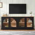 thumbnail image 2 of PAPROOS TV Stand with Semi-Arched Glass Doors for TVs Up to 70", Elegant Two-Tone Media Console with Adjustable Shelves, Wood Grain Sideboard with Cable Management for Living Room, Black+Natural, 2 of 8