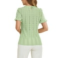 thumbnail image 3 of INSPIRE CHIC Women's Mock Neck Puff Short Sleeve Casual Crochet Eyelet Embroidery Ruffle Blouse S Light Green, 3 of 6