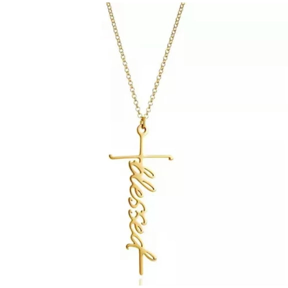 HOOUN Fashion Women Simple Jesus Cross Necklace BLESSED Creative Letters Pendant 0421-Gold