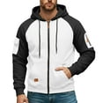 thumbnail image 3 of Men Zip Up Hoodie Long Sleeve Casual Color Blocking Drawstring Pocket Hooded Sweatshirt Arm Zipper Pocket Jacket, 3 of 5