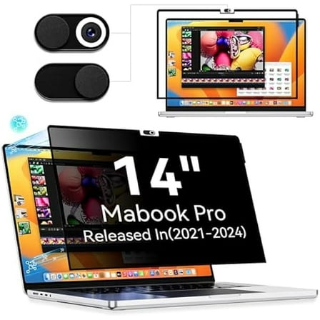 Privacy Screen Protector for MacBook Pro 14 Inch (2021-2024, M1, M2), Easy On/Off Removable Anti Spy Blue Light Glare Cover Shield, Laptop Privacy Filter for Mac Pro 14in (A2918/A2992/A2442/A2779)