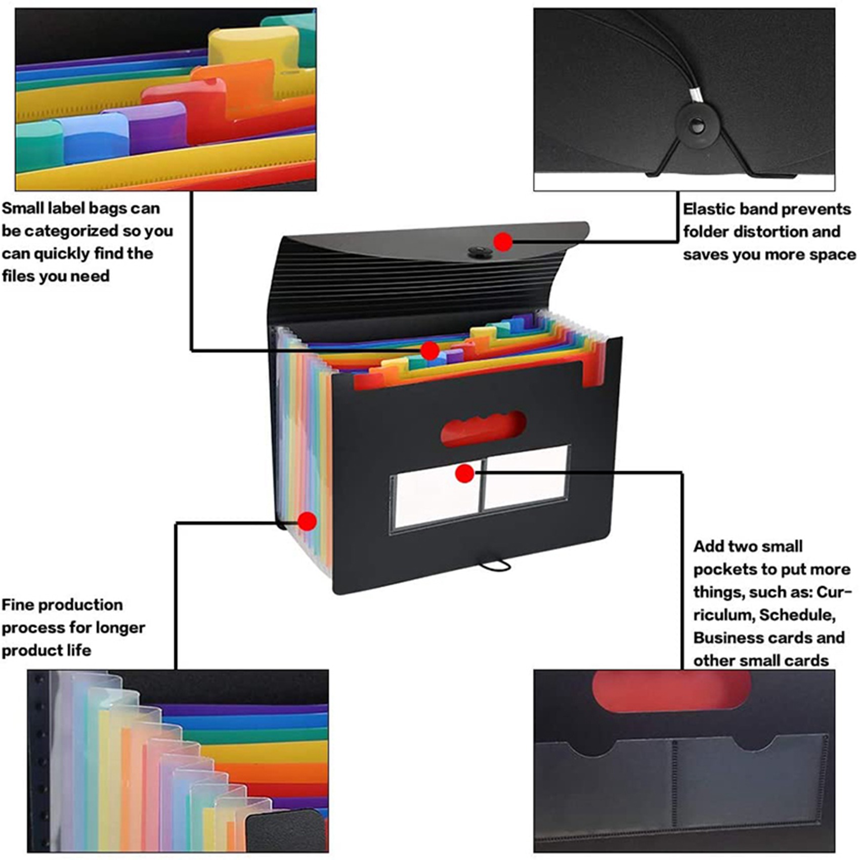 2X Expanding File Folder 12 Pockets File Organizer Filing Box,A4 Accordion Bill/Receipt Folders with Colored Tabs