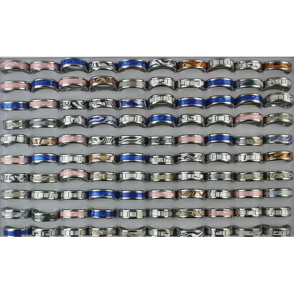 K-KED Wholesale Mens Rings 32pcs Mixed Lots Stainless Steel Delicate Jewelry Shell Cool Ring