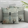 thumbnail image 3 of PRATYUS  Dragonfly Throw Pillow Cushion Cover, Hand Drawn Royal Style Rose Petals Leaves and Ornate Design, Decorative Square Accent Pillow Case, Black Light Blue 18x18in, 3 of 5