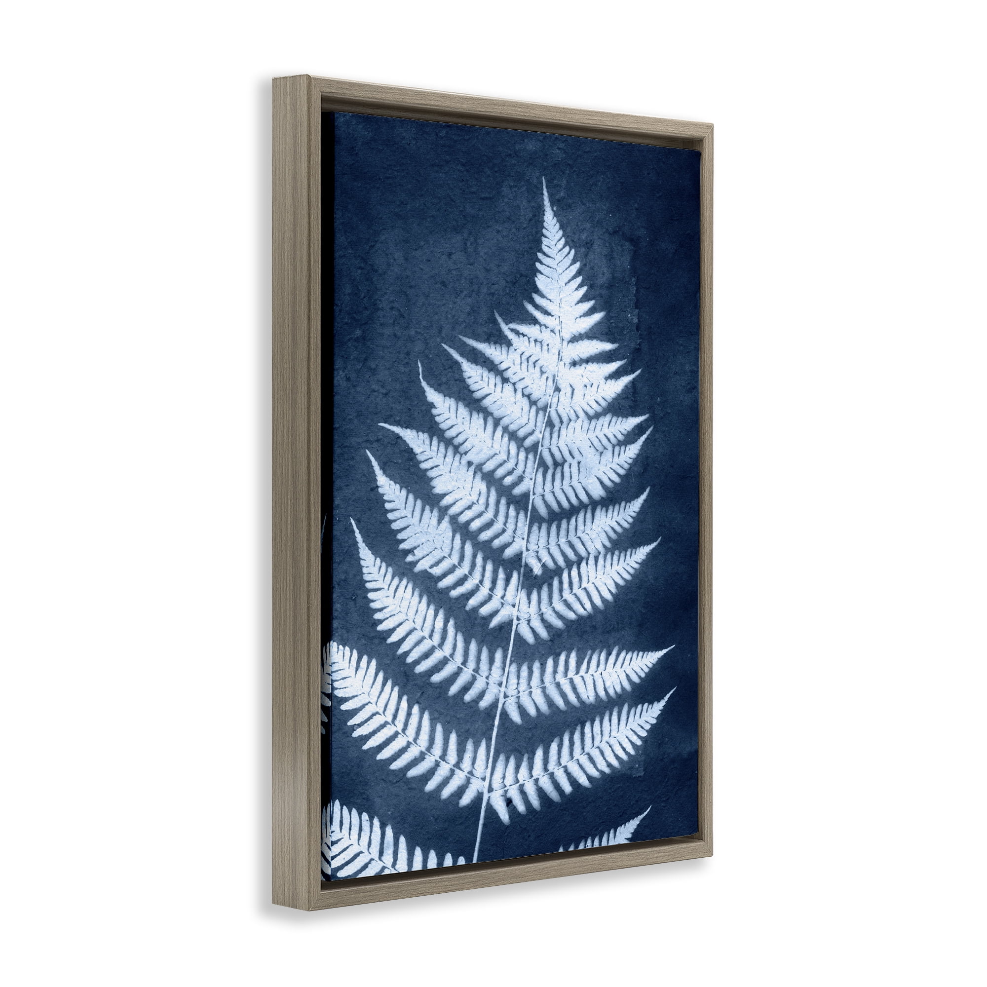 Stupell Industries Blue Natural Fern Botanical & Floral Painting Brown Floater Framed Art Print Wall Art, 17 x 25