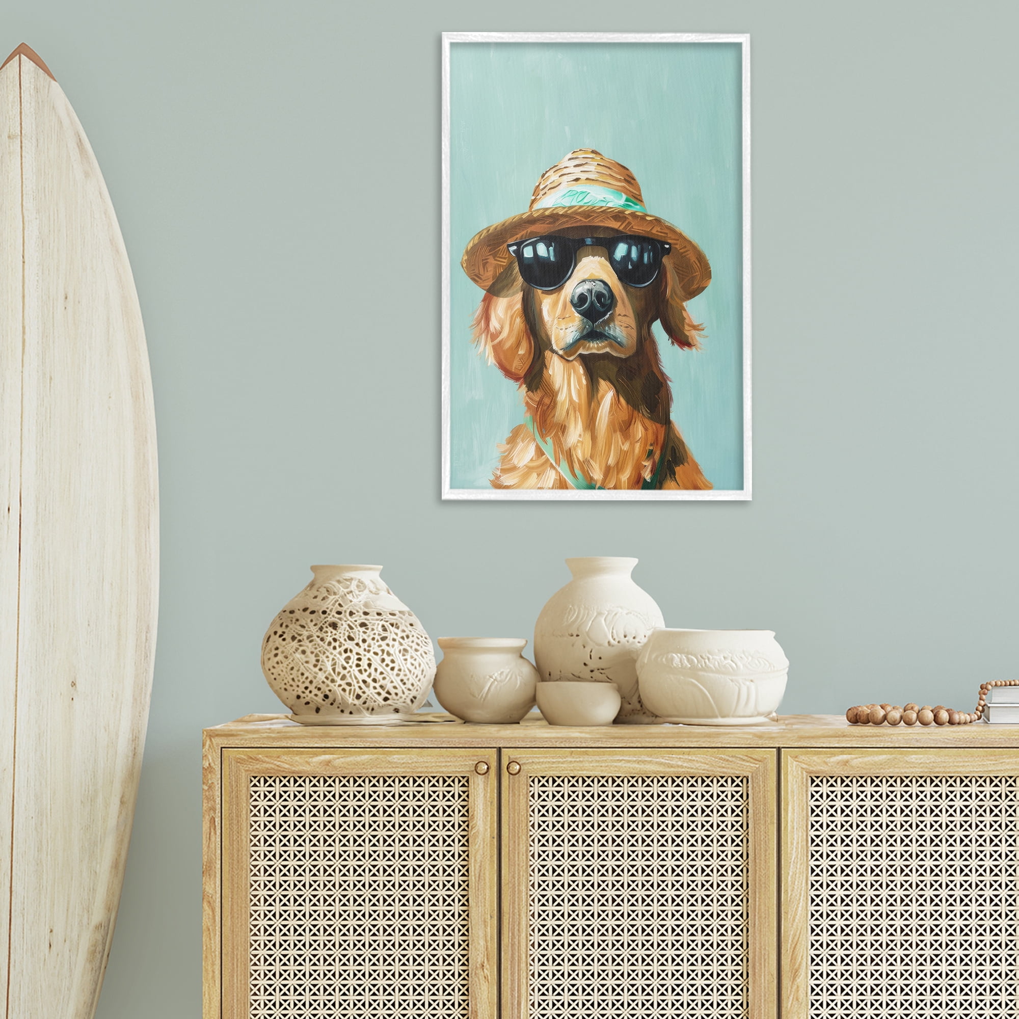 Stupell Industries Beach Ready Dog Animals & Insects Painting White Framed Art Print Wall Art, 20 x 30