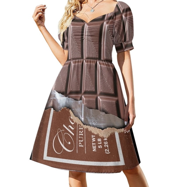 Vestido largo de manga corta con diseño de barra de chocolate dulce para mujer, vestido de fiesta de lujo de verano para mujer