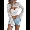thumbnail image 2 of Tops Cortos de Crochet para Mujer, Estilo Y2K, de Larga, Cuello Redondo, Encogimiento de Hombros, con Aberturas, para Playa de Verano. Albaricoque S, 2 of 10