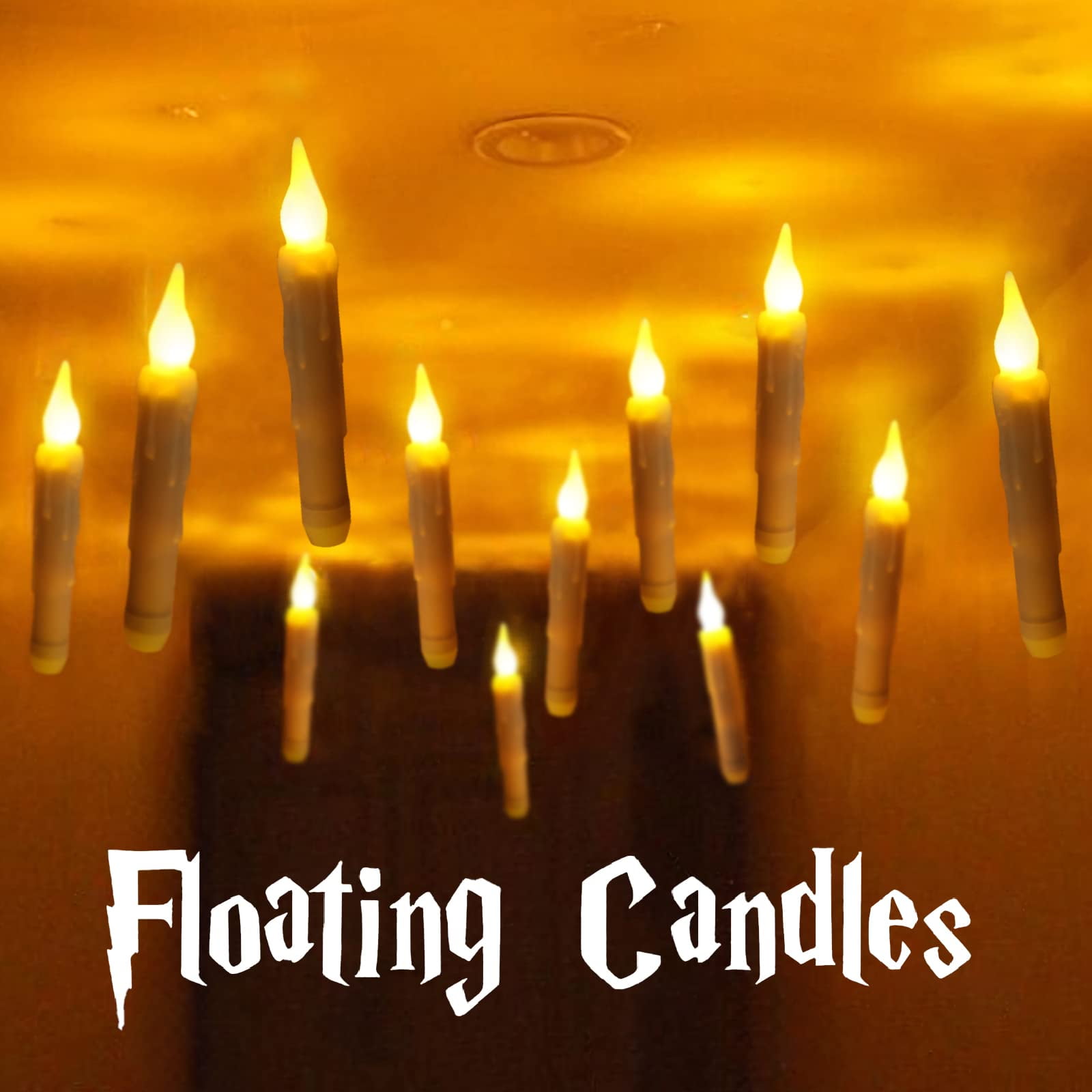 Halloween Floating Candles, Halloween Decorations, Flickering Realistic Led Candles with Remote Control for Wedding Party Halloween Church (12 Pcs, Yellow)