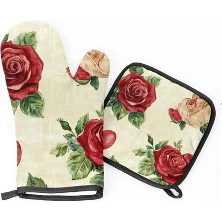 

Valentine s Day Oven Mitts and Pot Holders Set of 2 Floral Love Heat Resistant Oven Mitts Kitchen Oven Glove for Cooking Baking