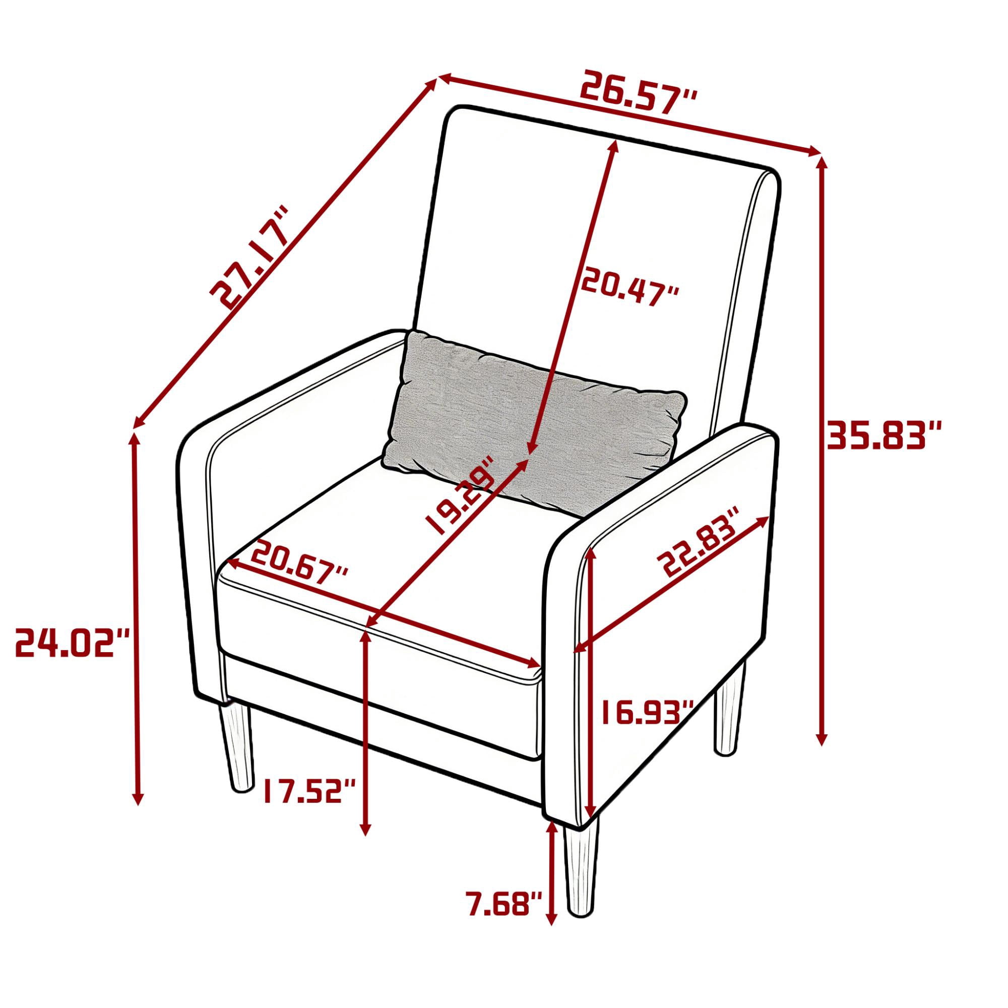Gewnee 26.5"Wide Modern Armchair Set of 2,Compact Comfy Reading Chair with Solid Wood Frame & Pillow,Small Lounge Chairs for Living Room,Bedroom,Easy Assembly,Dark Grey
